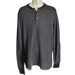 Marc Anthony Black Striped Henley Long Sleeve Shirt Size Men's Large
